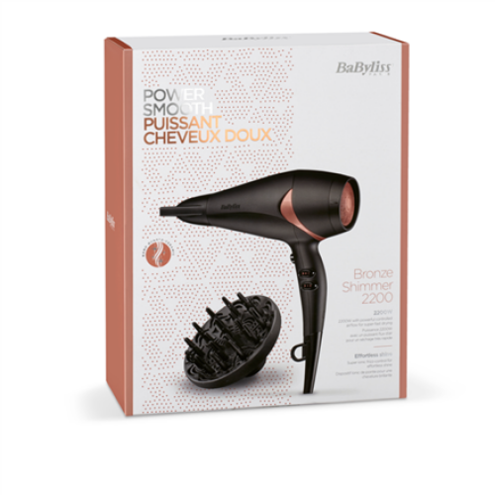 BABYLISS Hair Dryer D566E 2200 W Number of temperature settings 2 Ionic function Diffuser nozzle Black/Bronze