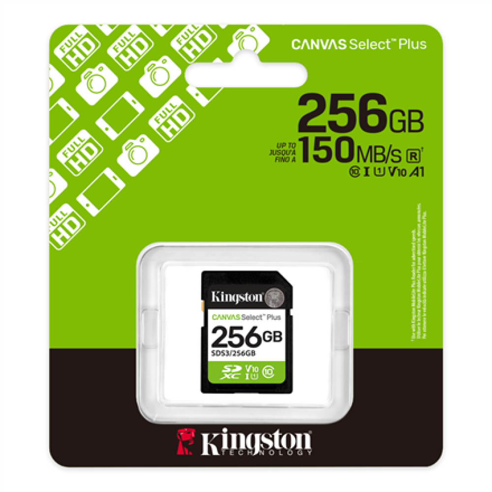 Kingston Select Plus , 256 GB , SD , Flash memory class Class 10, UHS-I, U1/U3, Video Class 10/30