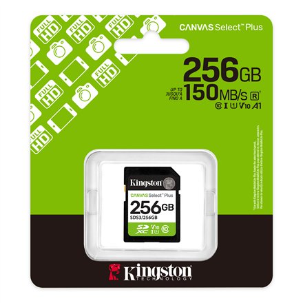 Kingston Canvas Select Plus , 256 GB , SD , Flash memory class Class 10, UHS-I, U1/U3, Video Class 10/30
