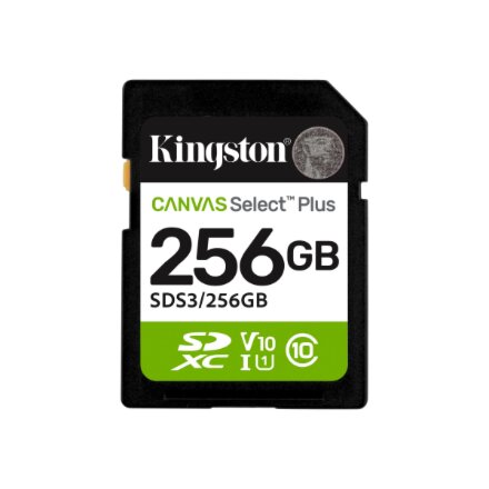 Kingston Canvas Select Plus , 256 GB , SD , Flash memory class Class 10, UHS-I, U1/U3, Video Class 10/30