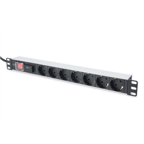 Digitus , 1U Aluminum PDU, rackmountable, 7x safety outlet 16A Plug, 250VAC 50/60Hz, switch, surge protection , DN-95407