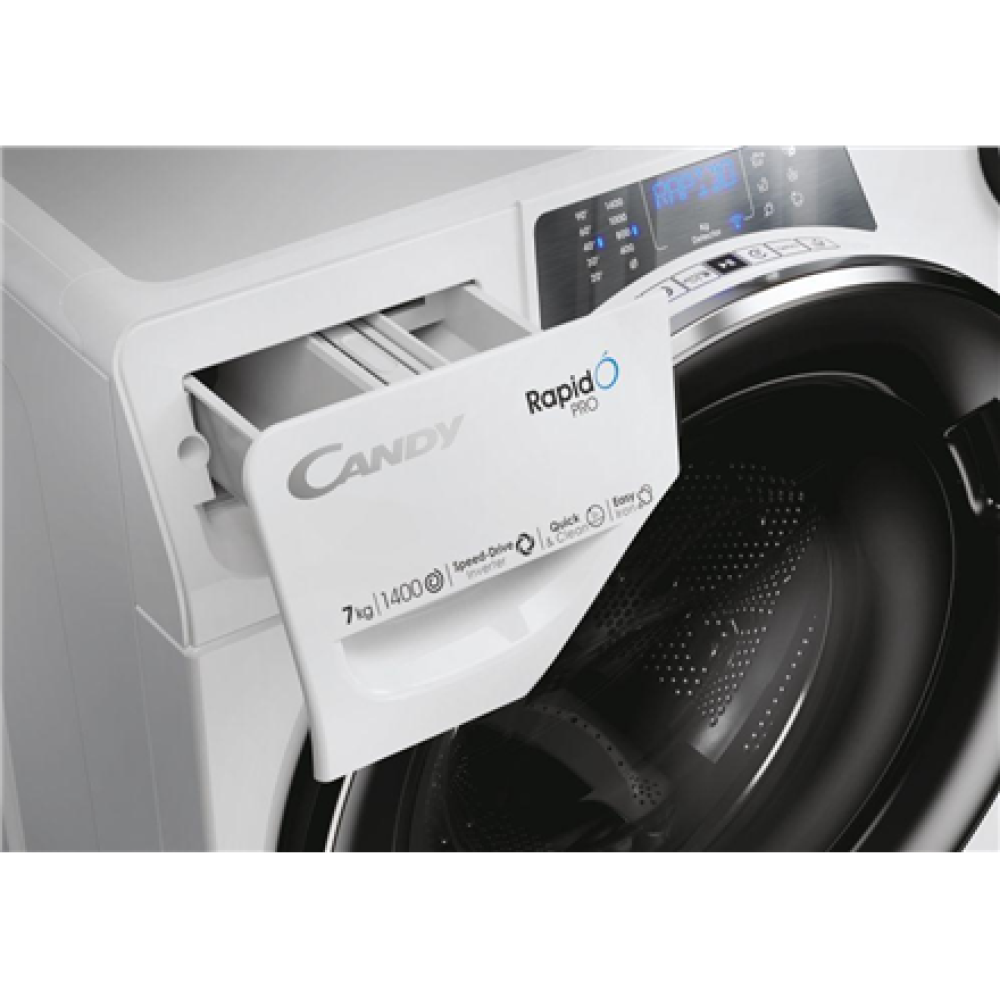 RP4 476BWMBC/1-S Candy Washing machine , RP4 476BWMBC/1-S , Energy efficiency class A , Front loading , Washing capacity 7 kg , 1400 RPM , Depth 45 cm , Width 60 cm , Display , 6-digit , Steam function , Wi-Fi , White