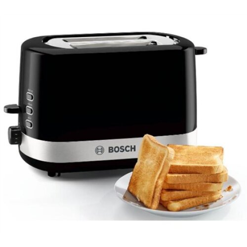 Bosch , Toaster , TAT7403 , Power 800 W , Number of slots 2 , Housing material Plastic , Black/Stainless steel