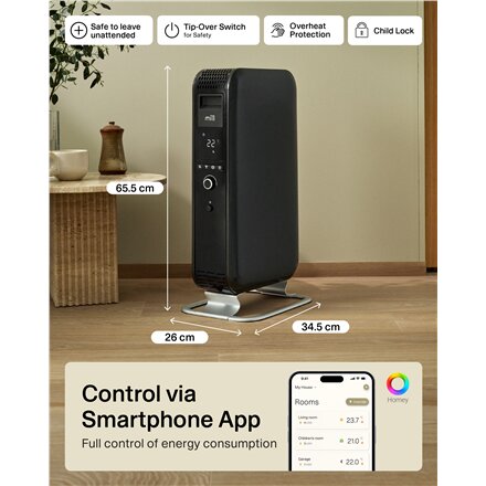Mill , Heater , OIL1500WIFI3 Gentle Air , Oil Filled Radiator , 1500 W , Suitable for rooms up to 22 m² , Black
