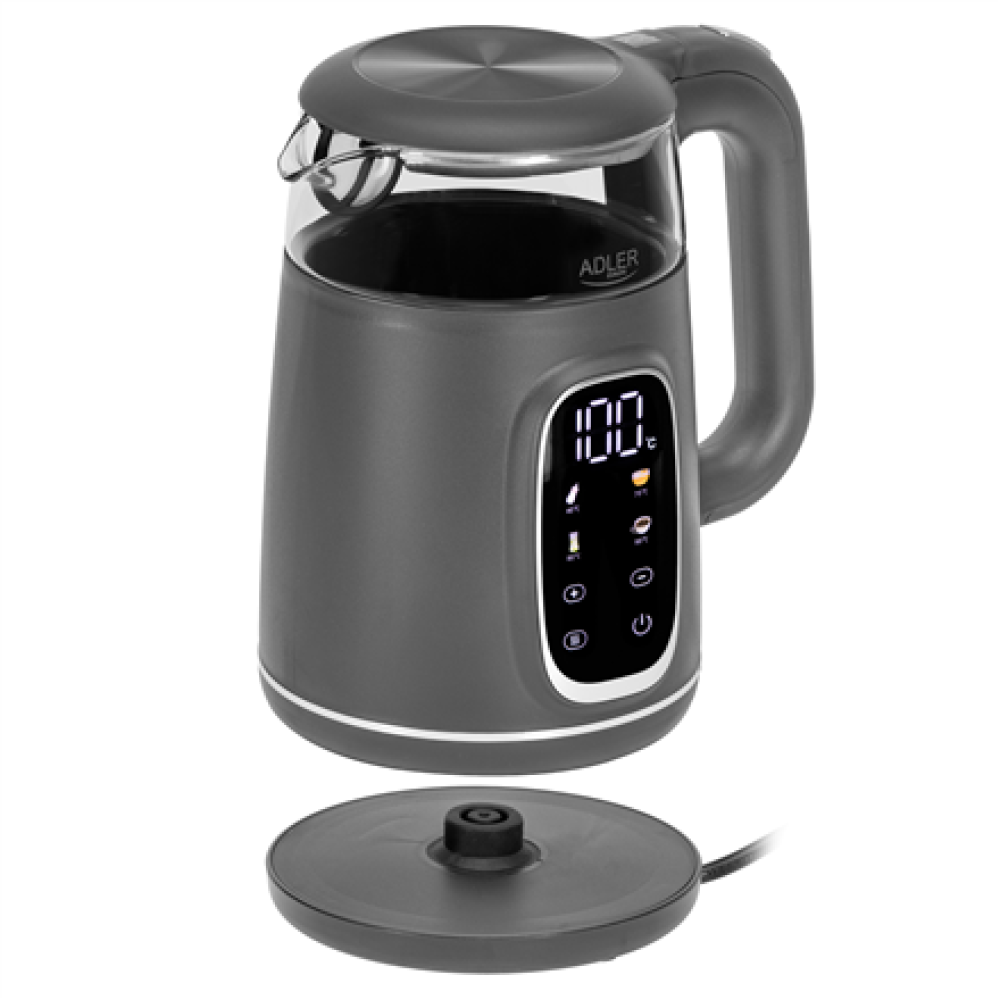 Adler Kettle with LED Display , AD 1305 , Electric , 2200 W , 1.7 L , Plastic , 360° rotational base , Grey