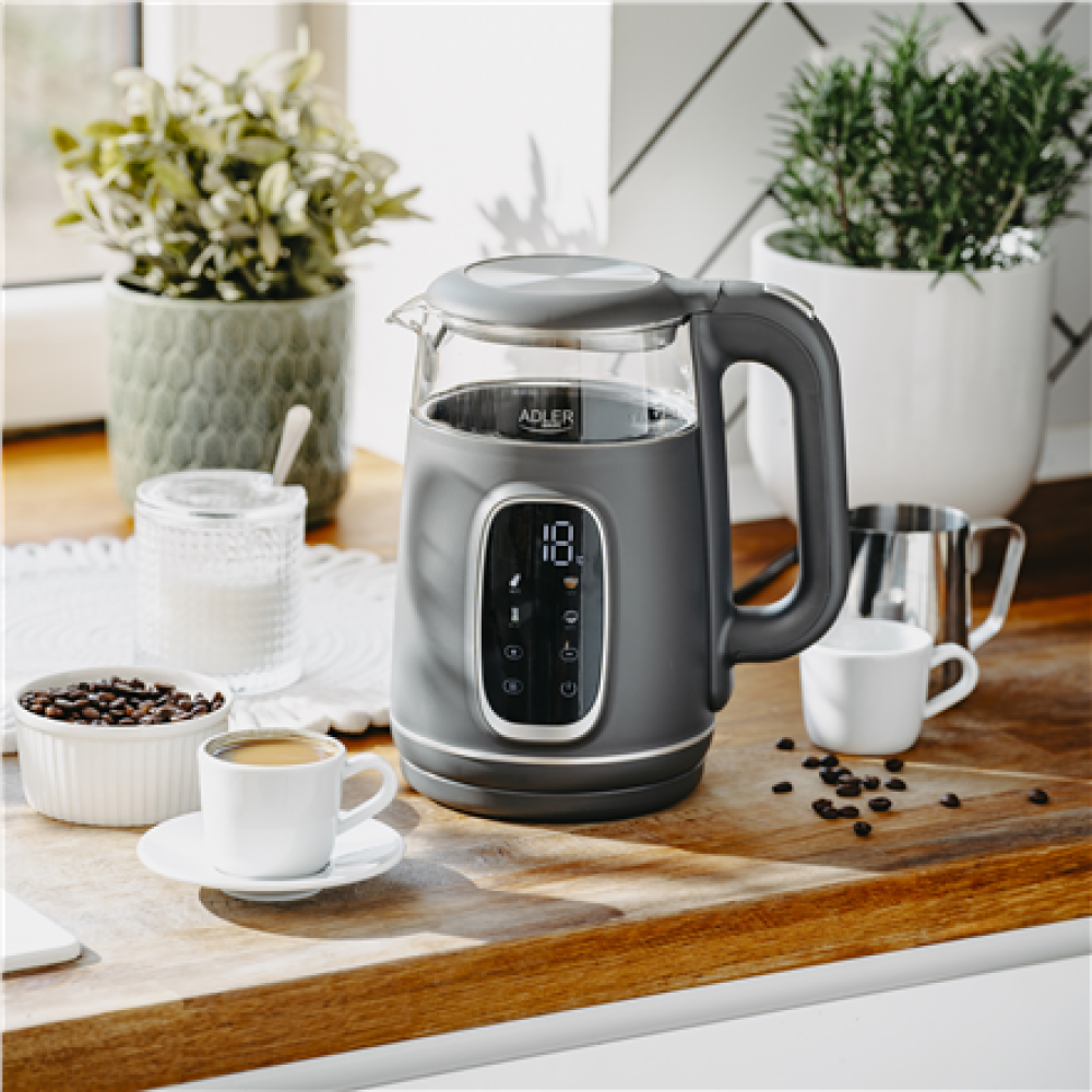 Adler Kettle with LED Display , AD 1305 , Electric , 2200 W , 1.7 L , Plastic , 360° rotational base , Grey