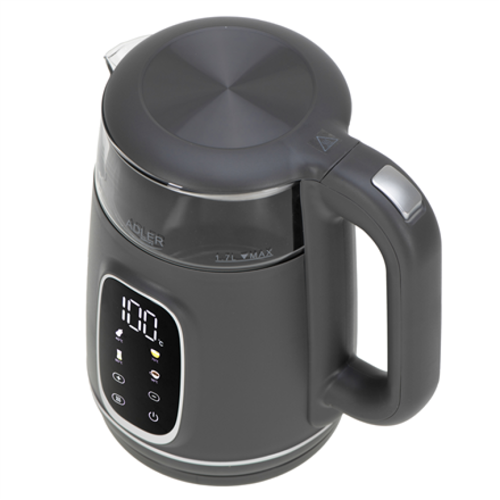 Adler Kettle with LED Display , AD 1305 , Electric , 2200 W , 1.7 L , Plastic , 360° rotational base , Grey