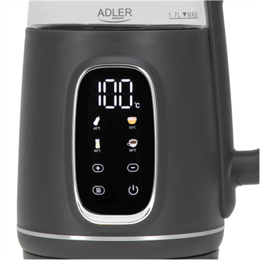 Adler Kettle with LED Display , AD 1305 , Electric , 2200 W , 1.7 L , Plastic , 360° rotational base , Grey