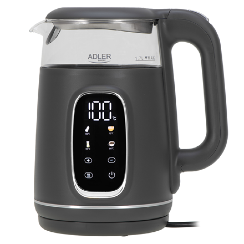 Adler Kettle with LED Display , AD 1305 , Electric , 2200 W , 1.7 L , Plastic , 360° rotational base , Grey