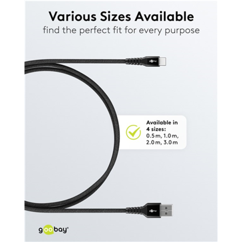 74526 Goobay USB-C to USB-A Supersoft Textile Cable with Metal Plugs , 74526 , USB-C to USB-A