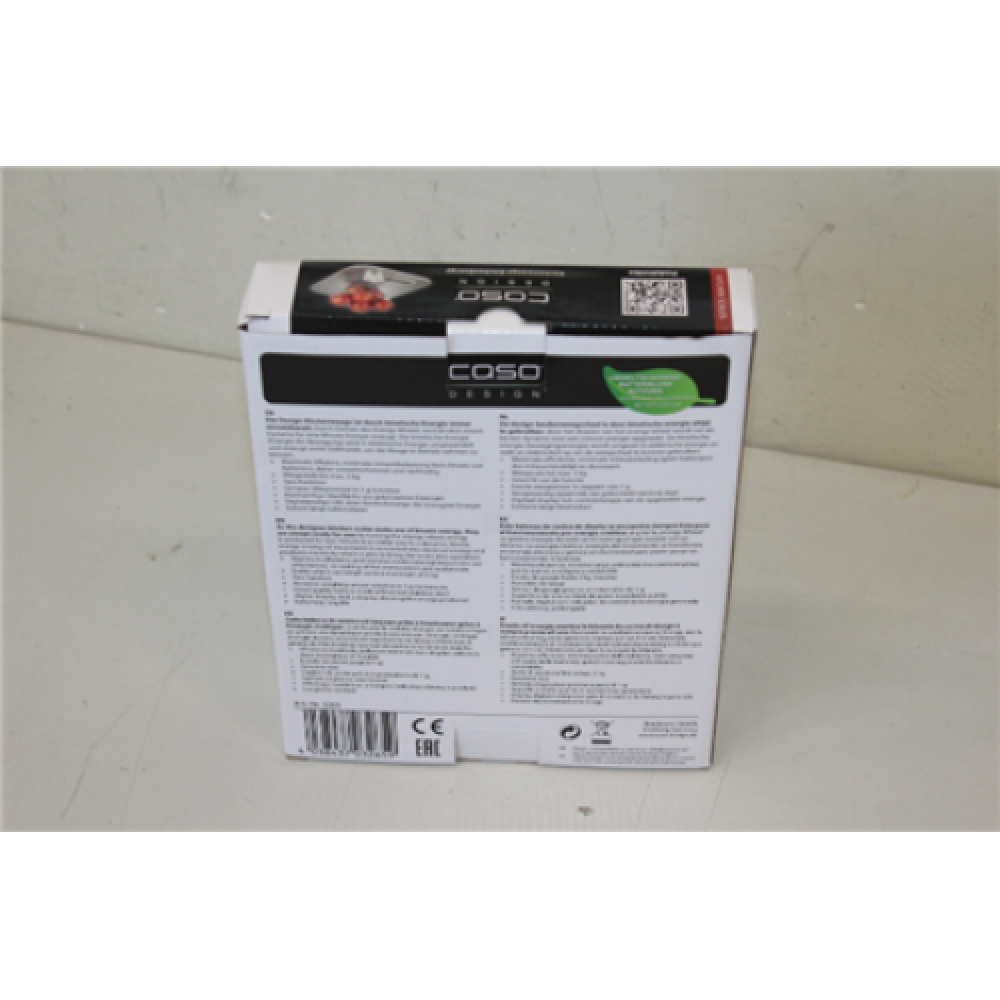 SALE OUT. Caso Design kitchen scale Maximum weight (capacity) 5 kg, Graduation 1 g, Display type Digital, Stainless Steel, USED AS DEMO, SCRATCHES, NOT ORIGINAL PACKAGING