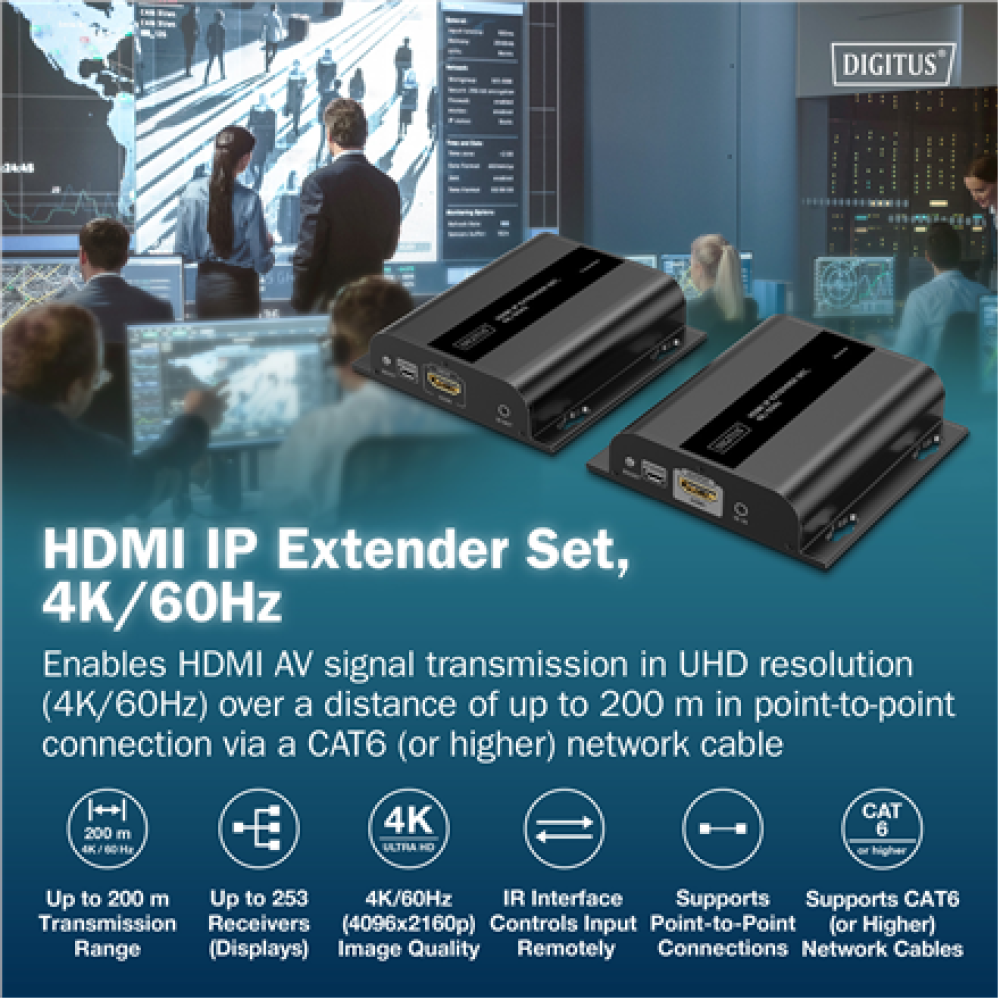 Digitus HDMI IP Extender Set, 4K/60Hz , DS-55351