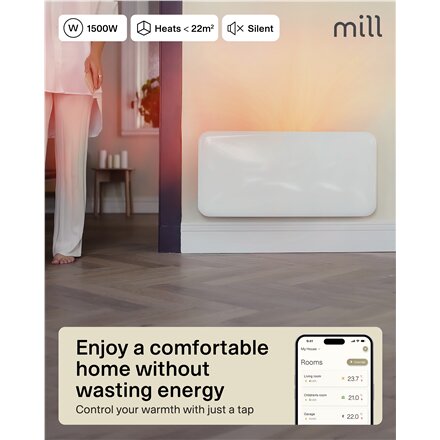 Mill WiFi Panel Heater , PA1500WIFI4A , Panel Heater , 1500 W , Suitable for rooms up to 18-22 m² , White , IPX4