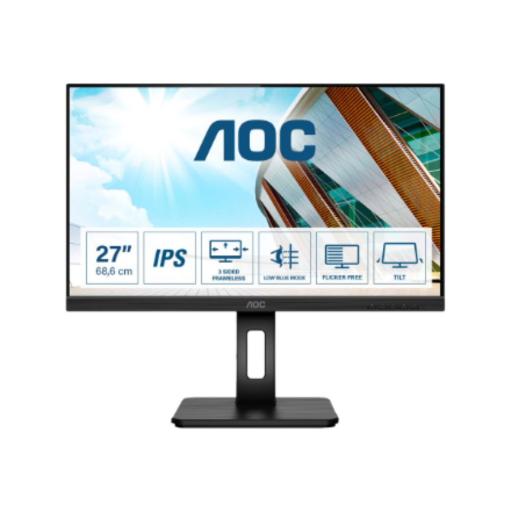 AOC , LED Monitor , 27P2Q , 27 , IPS , FHD , 16:9 , 75 Hz , 4 ms , 1920 x 1080 , 250 cd/m² , Headphone out (3.5mm) , HDMI ports quantity 1 , Black , Warranty 36 month(s)