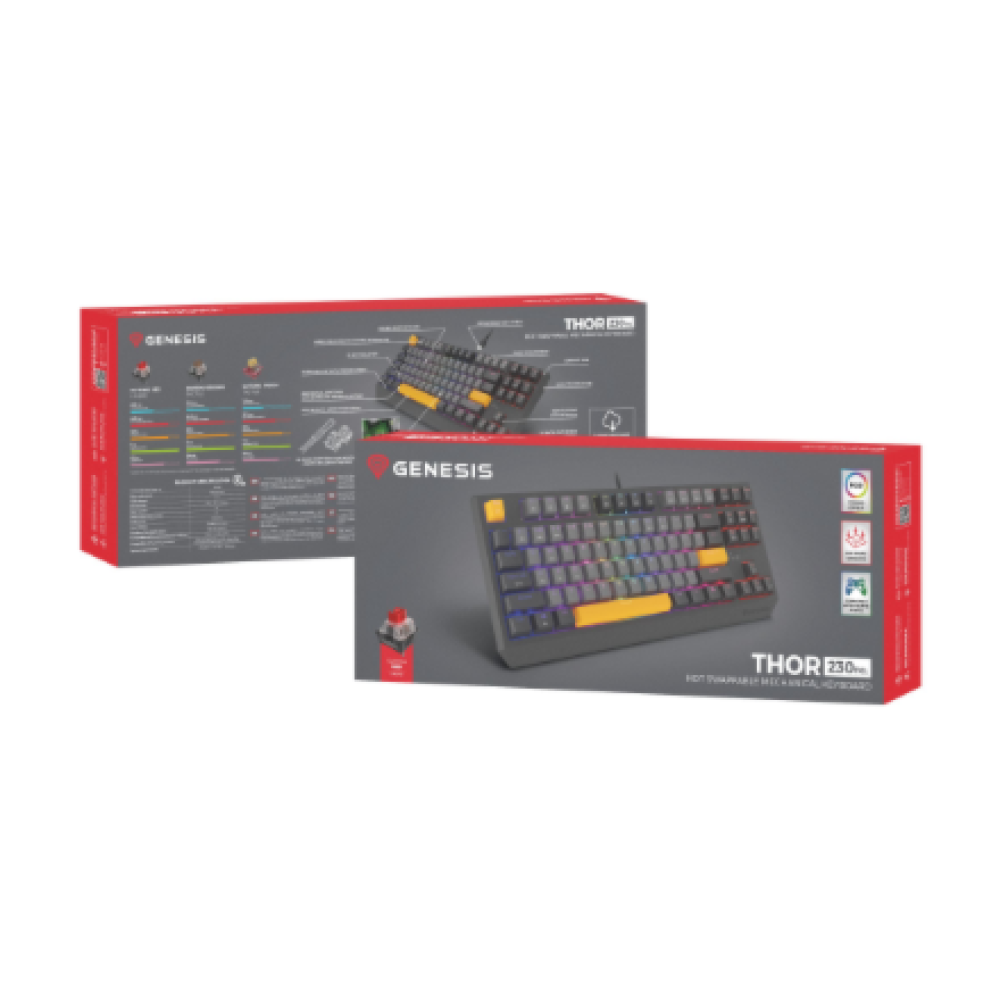 Genesis , THOR 230 TKL , Mechanical Gaming Keyboard , Wired , US , Outemu Red , Anchor Gray Negative