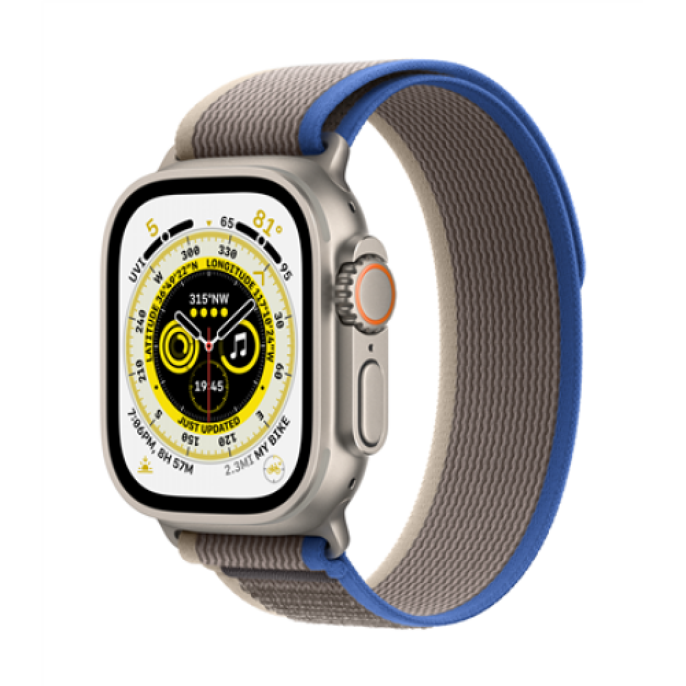 Apple Watch Ultra GPS + Cellular MQFV3EL/A 49mm, Retina LTPO OLED, Touchscreen, Heart rate monitor, Waterproof, Bluetooth, Wi-Fi, Blue/Gray