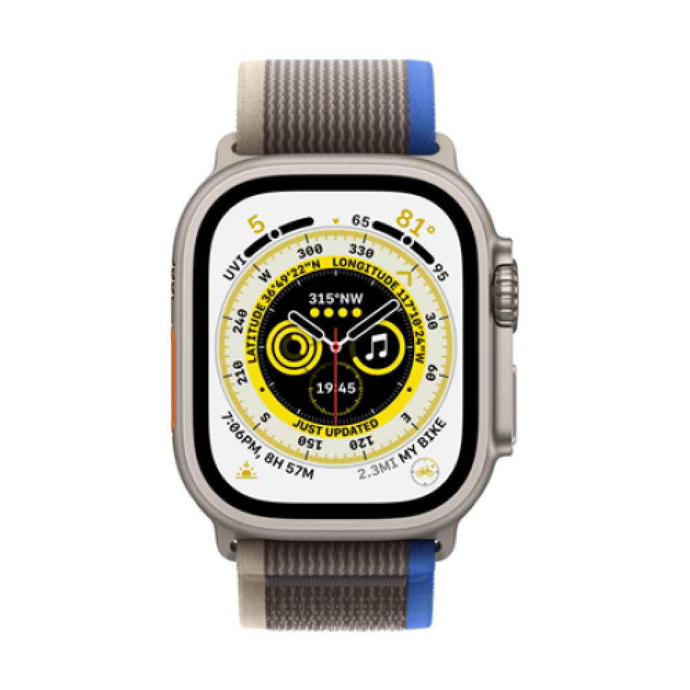Apple Watch Ultra GPS + Cellular MQFV3EL/A 49mm, Retina LTPO OLED, Touchscreen, Heart rate monitor, Waterproof, Bluetooth, Wi-Fi, Blue/Gray