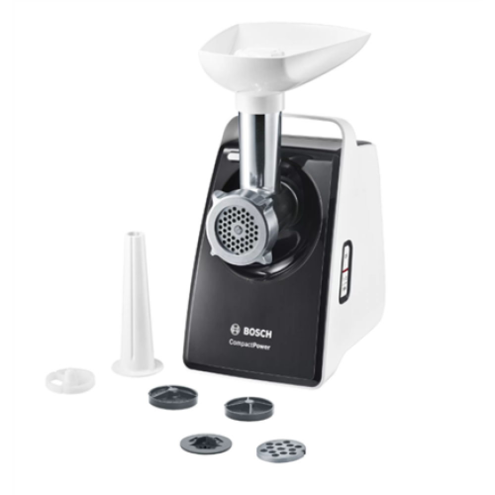 Bosch , Meat mincer CompactPower , MFW3612A , Black , 500 W , Number of speeds 1 , 2 Discs: 4 mm and 8 mm; Sausage filler accessory; pasta nozzle for spaghetti and tagliatelle; cookie nozzle with three different shapes