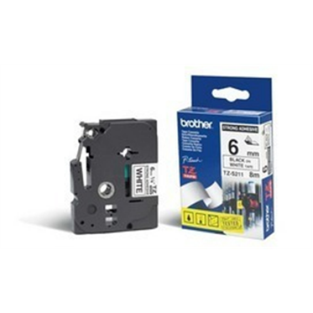 Brother , TZe-S211 Strong Adhesive Laminated Tape , Black on White , TZe , 8 m , 6 cm