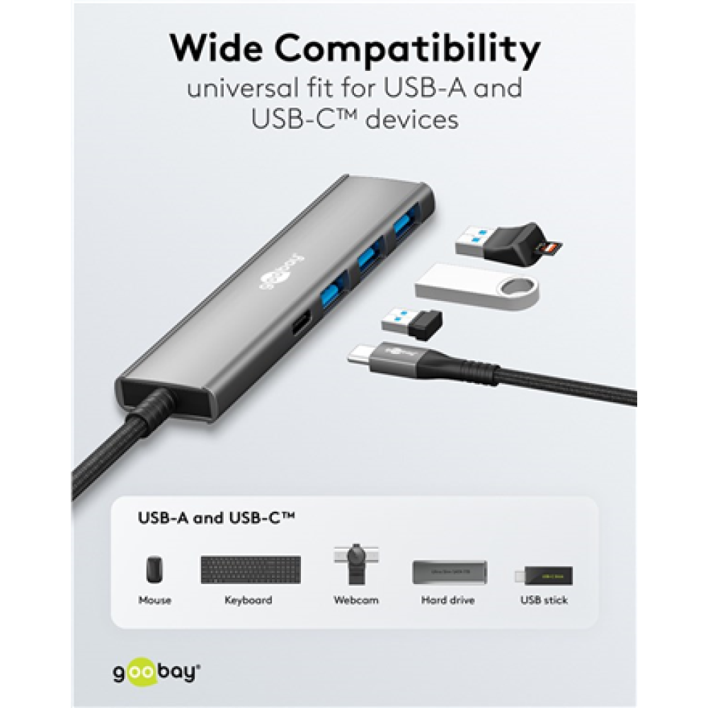 Goobay Slim 4-Port USB Hub, USB-C to USB-C/USB-A, 5 Gbit/s , 76562