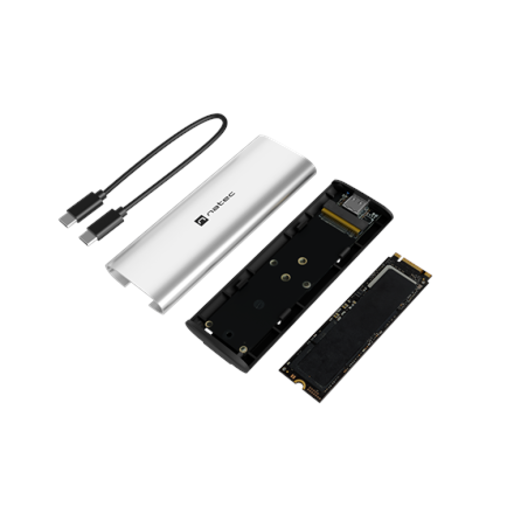 Natec , Rhino M.2 NVME Lite USB-C External, Gen 2 Steel Arctic Silver , Solid-state drive interface NVMe