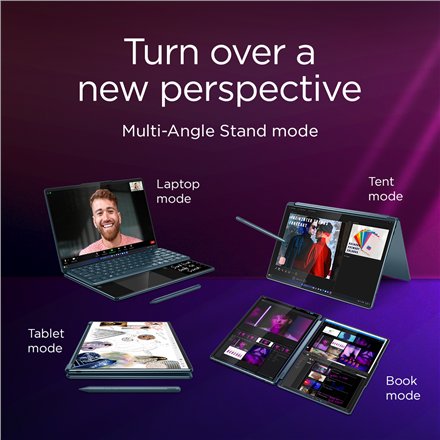 Lenovo Yoga Book 9 14IAH10 , Tidal Teal , 2x14 , OLED , Touchscreen , 2.8K WQXGA+ , 2880 x 1800 pixels , Glossy , Intel Core Ultra 7 , 255H , 32 GB , Soldered LPDDR5x , Solid-state drive capacity 1000 GB , Intel Arc Graphics , Windows 11 Pro , 802.11be , 