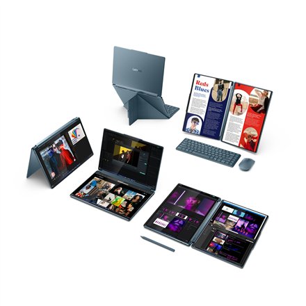 Lenovo Yoga Book 9 14IAH10 , Tidal Teal , 2x14 , OLED , Touchscreen , 2.8K WQXGA+ , 2880 x 1800 pixels , Glossy , Intel Core Ultra 7 , 255H , 32 GB , Soldered LPDDR5x , Solid-state drive capacity 1000 GB , Intel Arc Graphics , Windows 11 Pro , 802.11be , 