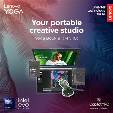 Lenovo Yoga Book 9 14IAH10 , Tidal Teal , 2x14 , OLED , Touchscreen , 2.8K WQXGA+ , 2880 x 1800 pixels , Glossy , Intel Core Ultra 7 , 255H , 32 GB , Soldered LPDDR5x , Solid-state drive capacity 1000 GB , Intel Arc Graphics , Windows 11 Pro , 802.11be , 