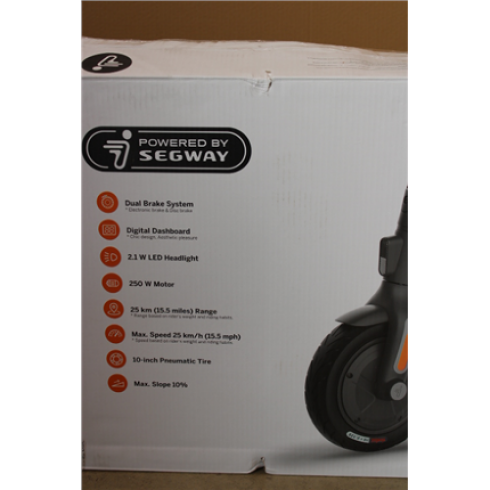 SALE OUT. Ninebot by Segway Kickscooter F25E II, Dark Grey Segway Kickscooter F25E II Powered by Segway, 10 , DAMAGED PACKAGING, USED, REPAIRED, MINOR SCRATCHES ON STEERING WHEEL SCREEN AND STEERING WHEEL ITSELF., Dark Grey