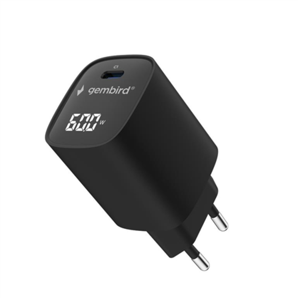 Gembird TA-UC-1C-PD60LCD-01-BK , 60W USB Type-C fast charger, LCD