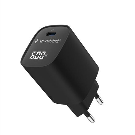 Gembird 60W USB Type-C fast charger, LCD , TA-UC-1C-PD60LCD-01-BK