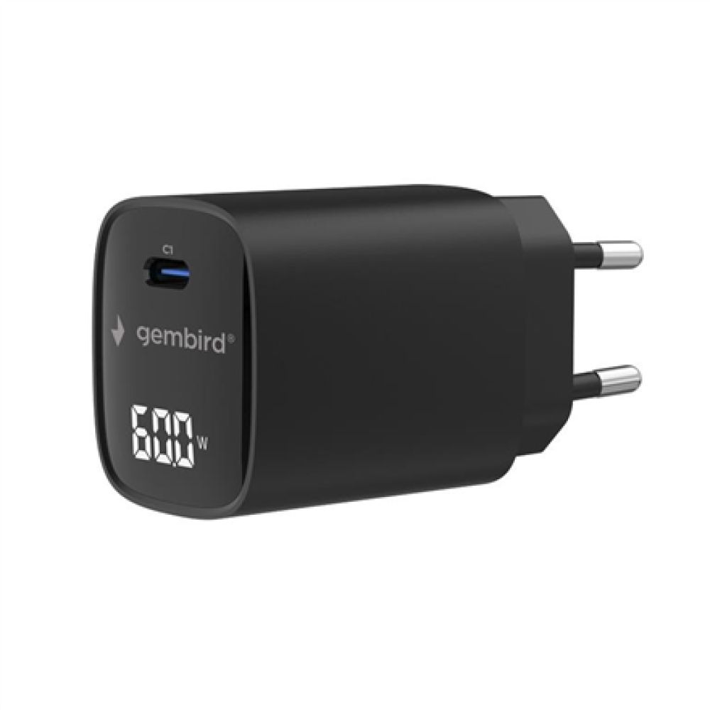 Gembird TA-UC-1C-PD60LCD-01-BK , 60W USB Type-C fast charger, LCD