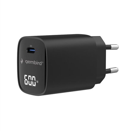 Gembird 60W USB Type-C fast charger, LCD , TA-UC-1C-PD60LCD-01-BK