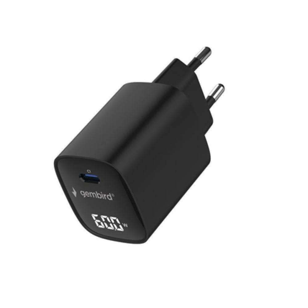 Gembird TA-UC-1C-PD60LCD-01-BK , 60W USB Type-C fast charger, LCD