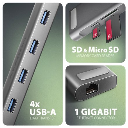 AXAGON USB-C 5Gbps LONGER 9in1 hub , HMC-10HLS