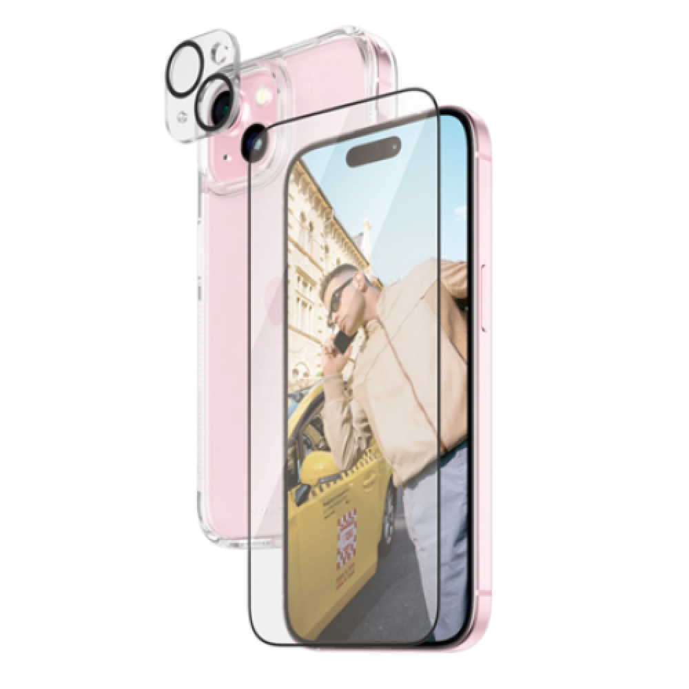 PanzerGlass Panzerglass 3-in-1 Pack iPhone iPhone 15 Clear Wireless charging compatible. Scratch and shock resistant PicturePerfect Camera Lens Protector, a wireless charging compatible HardCase and an Ultra-Wide Fit Screen Protector