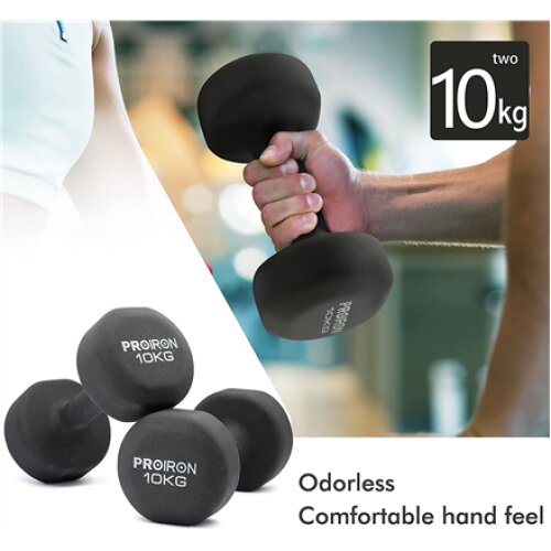 PROIRON PRKNED10K Dumbbell Weight Set, 2 pcs, 10 kg, Black, Neoprene