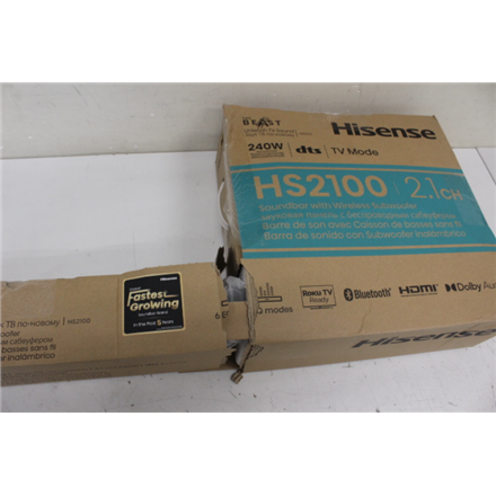 SALE OUT. Hisense HS2100 Soundbar System , Hisense Soundbar System , HS2100 , USB port , DAMAGED PACKAGING , AUX in , Bluetooth