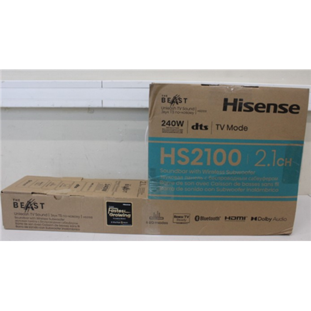 SALE OUT. Hisense HS2100 Soundbar System , Hisense Soundbar System , HS2100 , USB port , DAMAGED PACKAGING , AUX in , Bluetooth