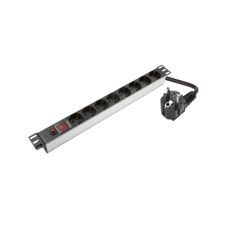 SOMI Networks , 1U, 19″, 8x Schuko Aluminium PDU Power Panel , PDU08SASO , Silver , With Switch and Surge Protector; Schuko Input; Cord 1.8m