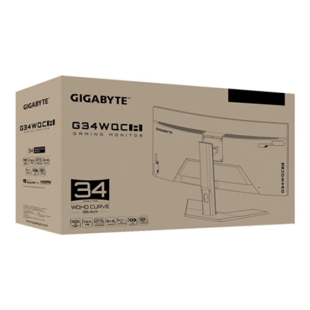 Gigabyte , Gaming Monitor , G34WQC A , 34 , VA , QHD , 21:9 , 144 Hz , 1 ms , 3440 x 1440 pixels , 350 cd/m² , HDMI ports quantity 2 , Black , Warranty 36 month(s)