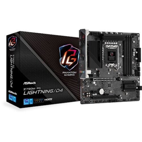 ASRock , Z790M PG LIGHTNING/D4 , Processor family Intel , Processor socket LGA1700 , DDR4 DIMM , Supported hard disk drive interfaces SATA, M.2 , Number of SATA connectors 4