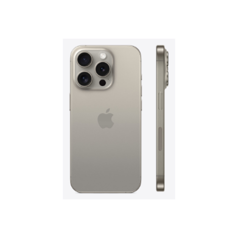 Apple , iPhone 15 Pro , Natural Titanium , 6.1 , Super Retina XDR display with ProMotion , 2556 x 1179 pixels , Apple , A17 Pro , Internal RAM 8 GB , 128 GB , Dual SIM , Nano-SIM and eSIM , 3G , 4G , 5G , Main camera resolution 48+12+12 MP , Secondary cam
