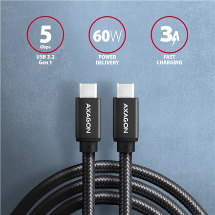 AXAGON , Data and charging USB 3.2 Gen 1 cable, 1 m , BUCM3-CM10AB , USB Type C - USB Type C