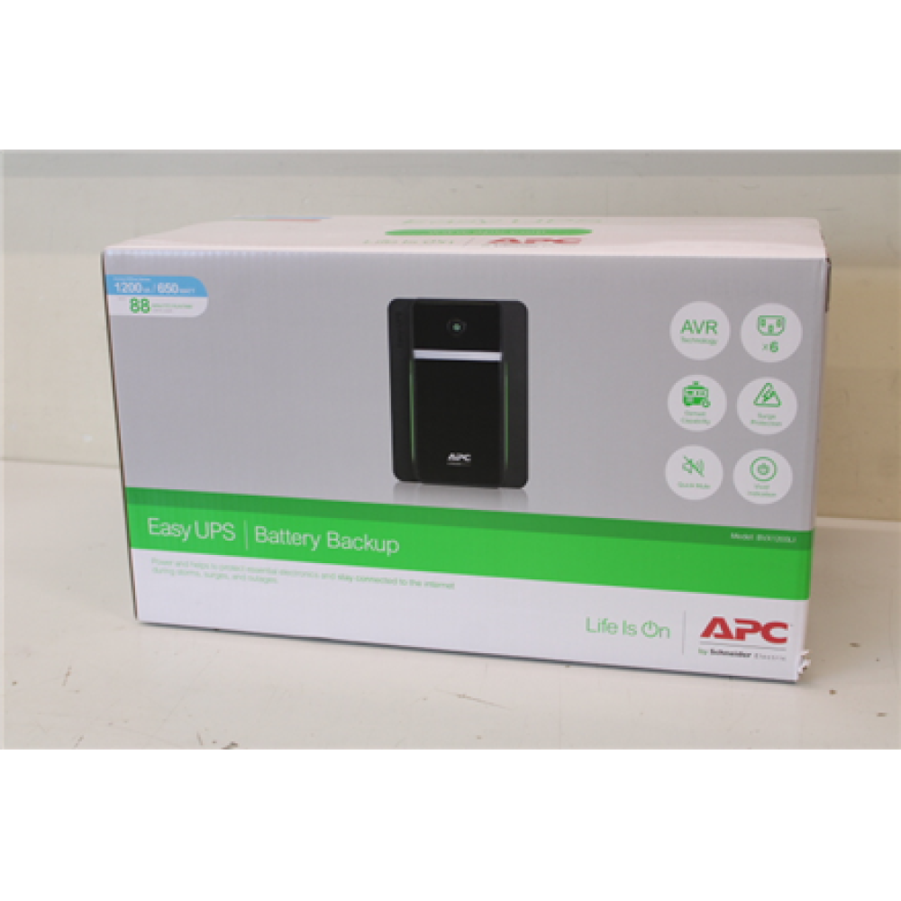 SALE OUT. APC Easy UPS, 1200VA, Tower, 230V, 6x IEC C13 Sockets, AVR, Black , Schneider Electric , APC Easy UPS , BVX1200LI , 1200 VA , 650 W , DAMAGED PACKAGING