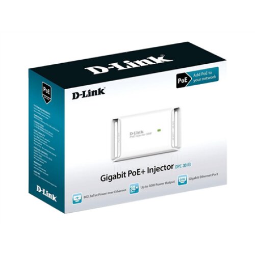 D-Link , DPE-301GI Gigabit PoE Injector Compliant with 802.3af/802.3at , 10,100,1000 Mbit/s , Ethernet LAN (RJ-45) ports 2