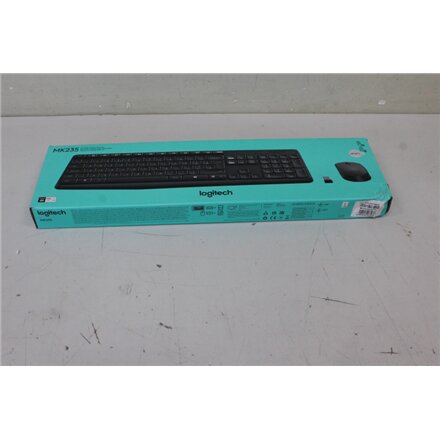 SALE OUT. Logitech MK235, Keyboard and Mouse, Wireless, Grey , Logitech , MK235 , Wireless Keyboard and mouse pack , Wireless , Mouse included , Batteries included , US , DAMAGED PACKAGING , Black , US International , 475 g