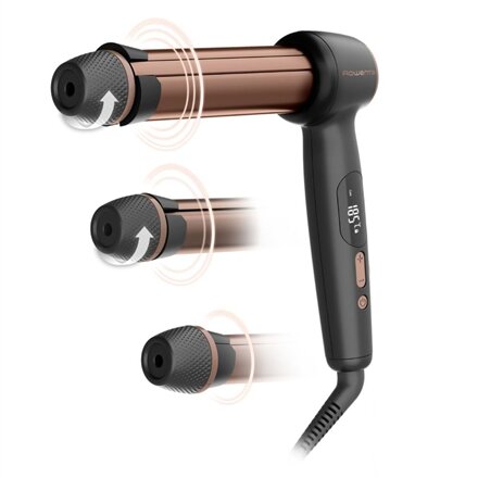 Rowenta CF4620E0 , Twist Curl Curling Iron , Ceramic heating system , Ion conditioning , Barrel diameter 27, 32. 38 mm , Temperature (min) 150 °C , Temperature (max) 210 °C , Number of heating levels 4 , Display LCD , 86 W , Black/Copper