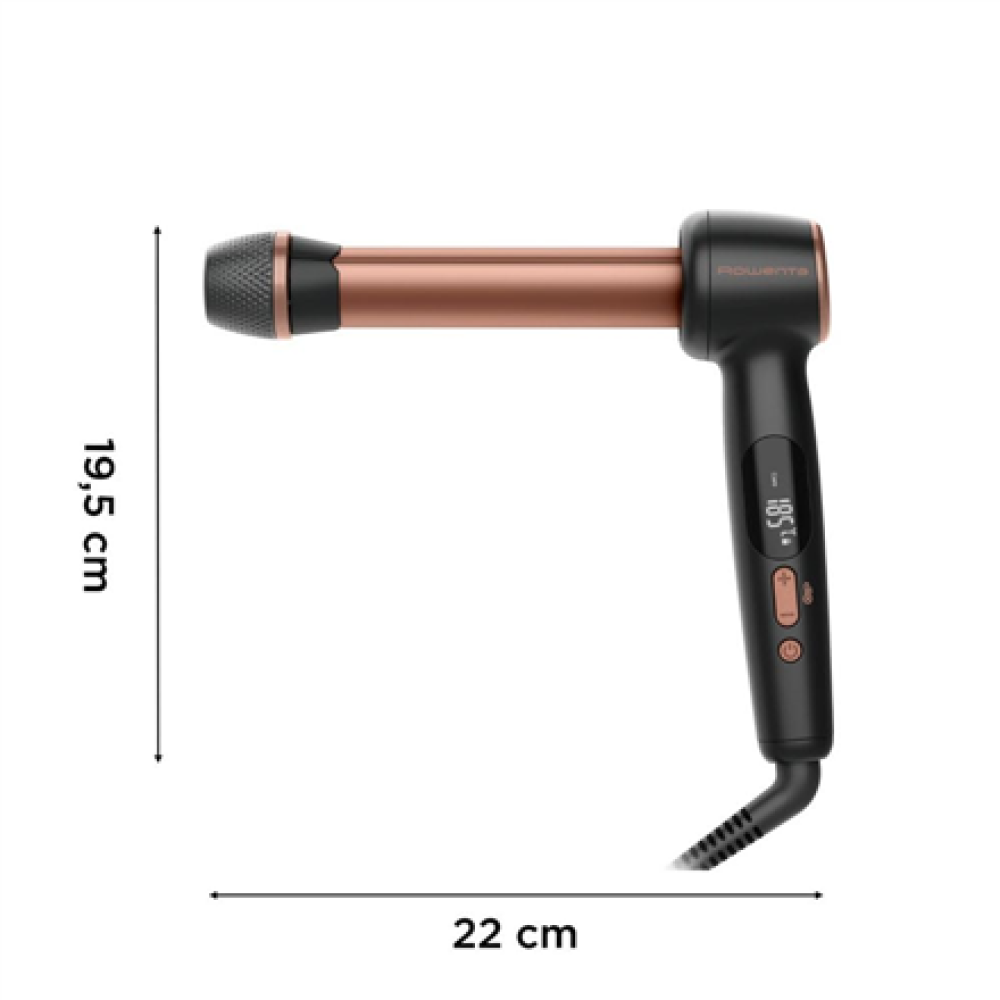 Rowenta CF4620E0 , Twist Curl Curling Iron , Ceramic heating system , Ion conditioning , Barrel diameter 27, 32. 38 mm , Temperature (min) 150 °C , Temperature (max) 210 °C , Number of heating levels 4 , Display LCD , 86 W , Black/Copper