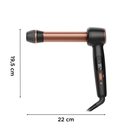 Rowenta CF4620E0 , Twist Curl Curling Iron , Ceramic heating system , Ion conditioning , Barrel diameter 27, 32. 38 mm , Temperature (min) 150 °C , Temperature (max) 210 °C , Number of heating levels 4 , Display LCD , 86 W , Black/Copper